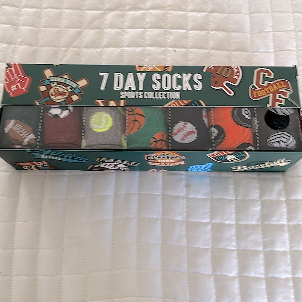 Men’s Socks Seven Days by Orrsum Sport Themed Baseball Football Soccer Tennis